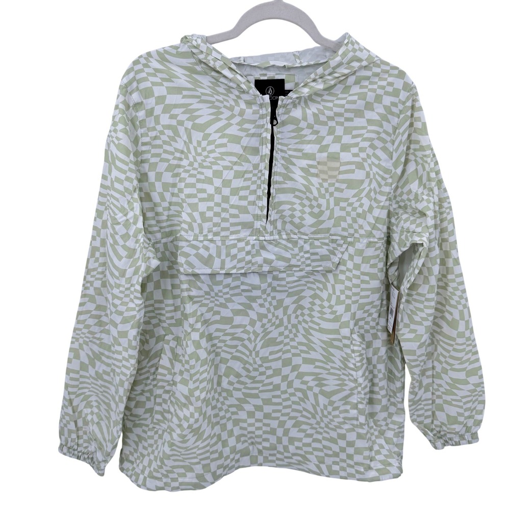 Volcom Earth Tripper Jacket 2 Sage Green Warped Checkerboard Windbreaker M NEW